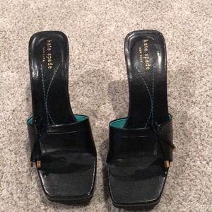 Kate Spade Black leather wedge sandals